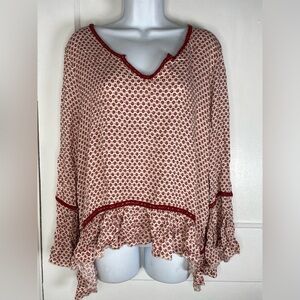 Red Patterned Women's Bohemian Blouse